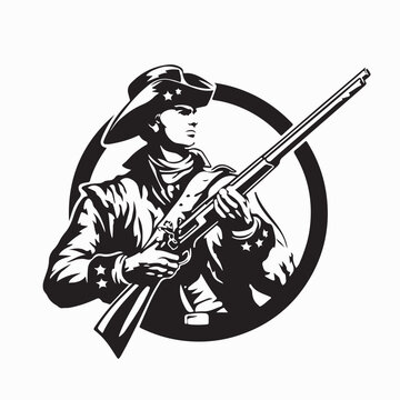 American Patriot Militia Musket Retro Logo Vector Isolated on White Background