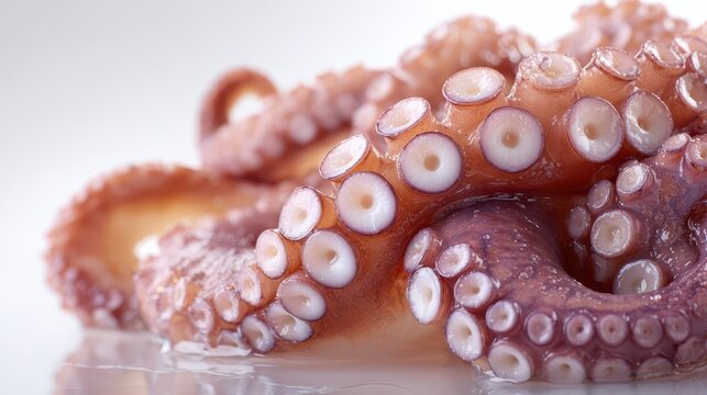 Close-up of octopus tentacles on a white studio background for seafood photography