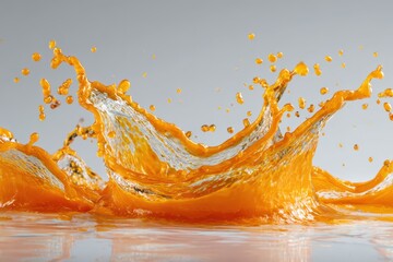 Close-up of vivid orange liquid splashes and arcs forming a lively abstract spray
