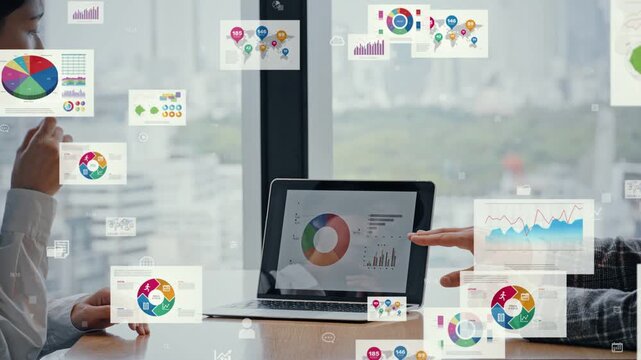 Concept of meeting store staff and business data