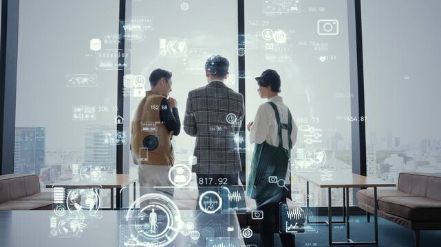Architectural staff meeting and digital technology concept