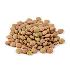 Pile of dry green lentils ready for cooking delicious healthy meals isolated on white background