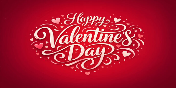 Romantic holiday illustration with Valentine&rsquo;s Day text and floating red hearts