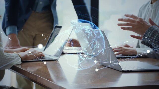 Group of business people meeting and global network concept