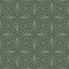 Vintage Art Deco Seamless Pattern. Geometric decorative with abstract green leaf. Retro background.