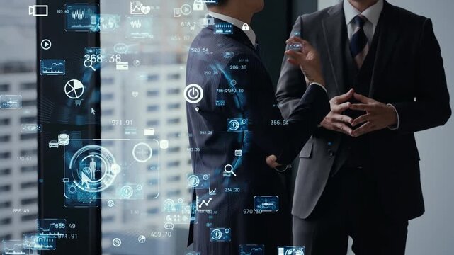 Group of business people meeting and digital technology concept