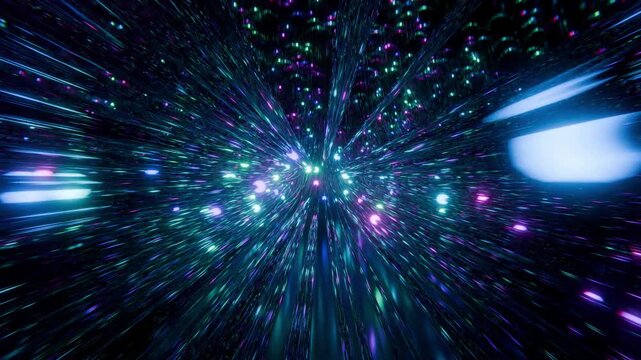 abstract future technology background, animated big data communication, glowing colorful information particles traveling, 4k seamless vj dj loop	