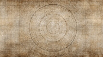Aged parchment paper texture with circular diagram lines, vintage background surface in warm sepia tones and antique style
