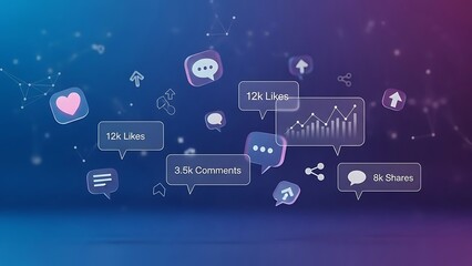 Social Media Engagement Icons Likes Comments Shares Analytics Graph 