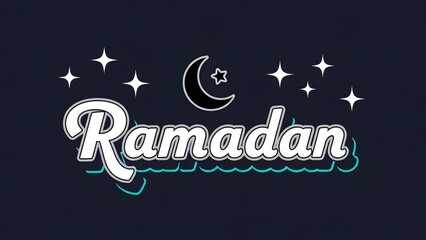 Ramadan greeting card with crescent moon and stars on dark background