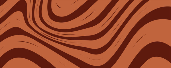 Retro coffee color background. Milk chocolate liquid dessert texture. Wavy swirl candy pattern for poster, cover, banner, pamphlet. Vintage brown trippy hippie wallpaper in 60s or 70s style. Vector