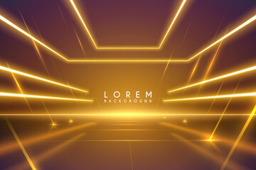 Neon golden light lines background
