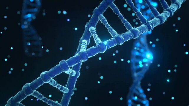 Rotating Blue Glowing DNA Double Helix Structure 3D Animation