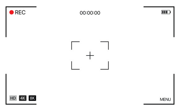 Camera viewfinder video recording frame, Screen overlay with grid and controls. Transparent vector illustration