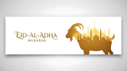 Eidaladha mubarak greeting card with goat silhouette and cityscape