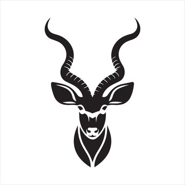 black and white vector illustration of an african kudu head with majestic horns