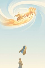 Elijah Ascends to Heaven in a Fiery Chariot, Witnessed by Elisha.
