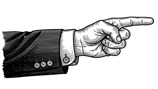 A hand in a suit sleeve pointing to the right on transparent background high quality professional detailed modern elegant - Powered by Adobe