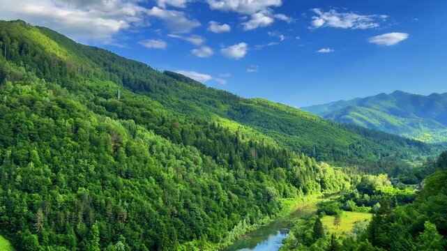 Aerial drone video of Bicaz Lake (Izvorul Muntelui), Neamt County, Romania