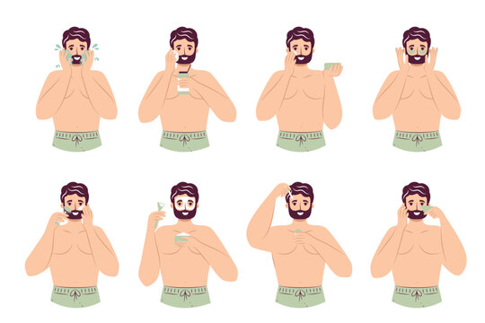 Face care man routine concept set. 