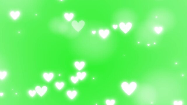 Cute white glowing hearts green screen video overlay template for Valentine's Day wedding romantic projects