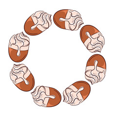 Wreath illustration with coffee cup and whipped cream in flat style. Perfect for cafe delivery card, bakery branding or food design on white background.