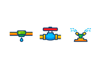 Watering system icons: drip, valve, and sprinkler