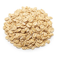 Rolled oats healthy whole grain cereal breakfast ingredient closeup food photography isolated on white background
