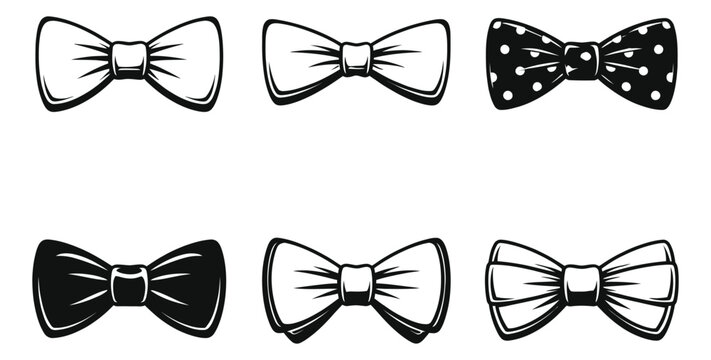 Monochrome line art bow tie set featuring various elegant designs for formal fashion