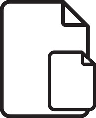 Black and white outline icon of two overlapping documents with folded corners, one larger than the other