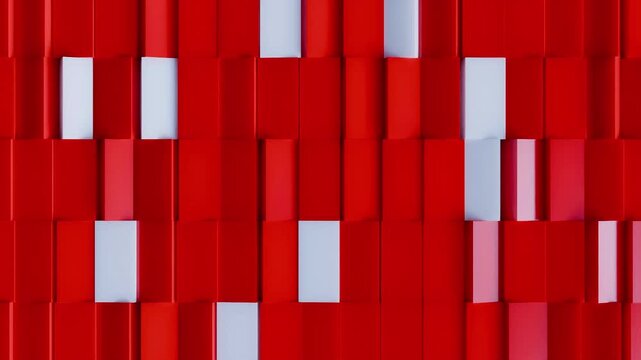 abstract red and white 3d cube cubic shapes background, motion graphic render wallpaper backdrop, 4k seamless loop	
