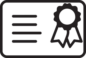 Simple Black and White Icon of a Certificate with a Ribbon and Lines Keywords: certificate, award, ribbon, diploma, document, seal, badge, icon, symbol, recognition, achievement, success, honor