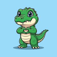 Obraz premium Cute Cartoon Alligator Making Heart Shape With Paws 1.
