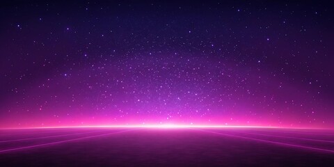 Fototapeta premium Synthwave neon horizon background eighties style glowing grid retro futurism digital landscape with starry space