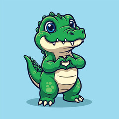 Obraz premium Cute Cartoon Alligator Making Heart Shape With Hands.