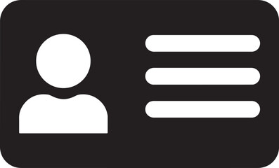 Simple black and white icon representing an identification card with a person silhouette and text lines