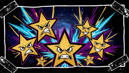 Vibrant cartoon stars with various angry and happy expressions
