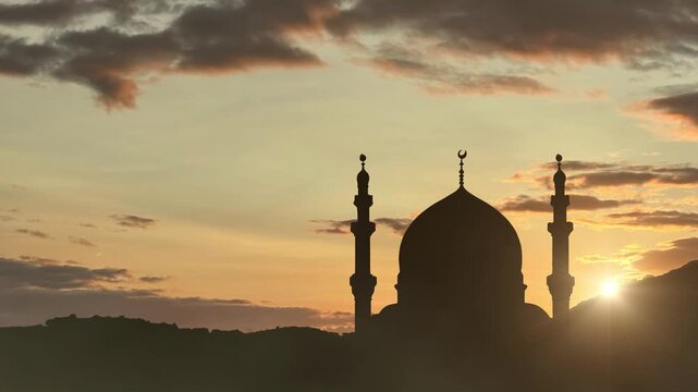 sunset sky and silhouette of mosque, Eid al-Fitr