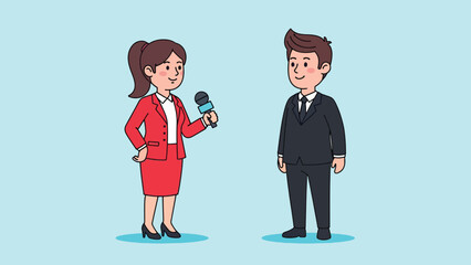 Journalist Interviewing Businessman Cartoon Illustration.