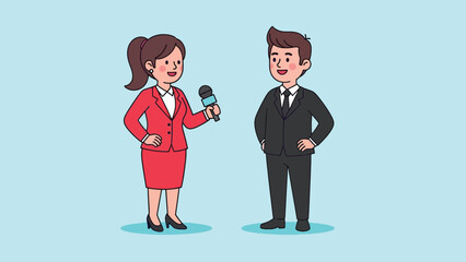 Journalist Interviewing Businessman Cartoon.