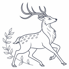 Obraz premium Illustrated deer with antlers and leaves