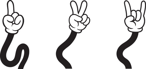 Retro cartoon hand icons in bold silhouette style for vintage design, comics and fun UI. © IconNest