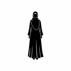 Muslim woman in hijab and abaya silhouette vector illustration