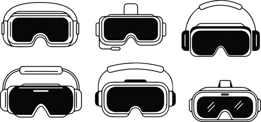 Collection of virtual reality headsets in various designs