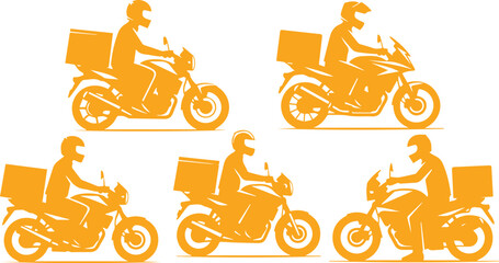 Five motorcycle delivery riders in action, ensuring timely deliveries across the city