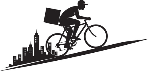 Delivery rider navigating urban landscape on bicycle