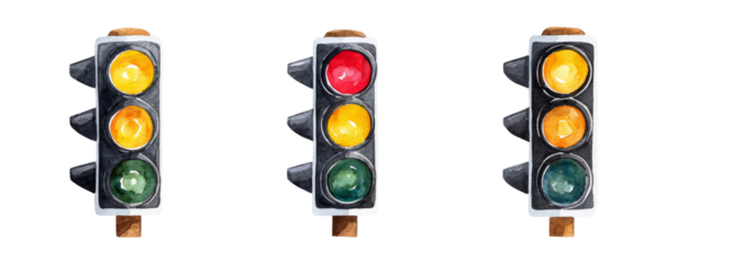 Traffic signal illustration on transparent background urban design concept