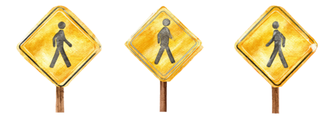 Pedestrian sign illustrations on transparent background urban setting art