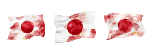 Artistic japanese flags watercolor design with transparent background