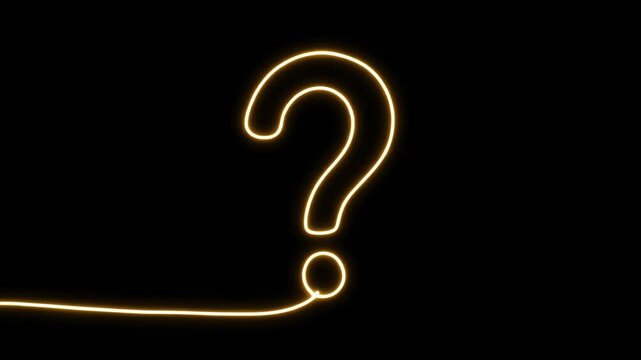 Thin glowing line drawing itself slowly to form a minimal question mark on pure black background
